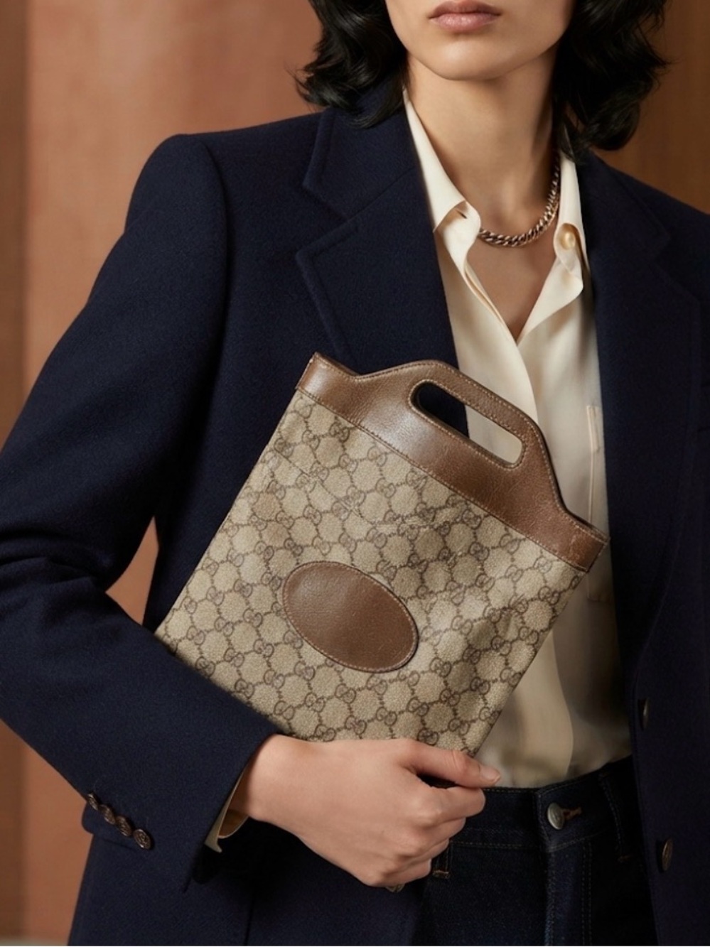 Gucci Italy Leather-Trim Tote
